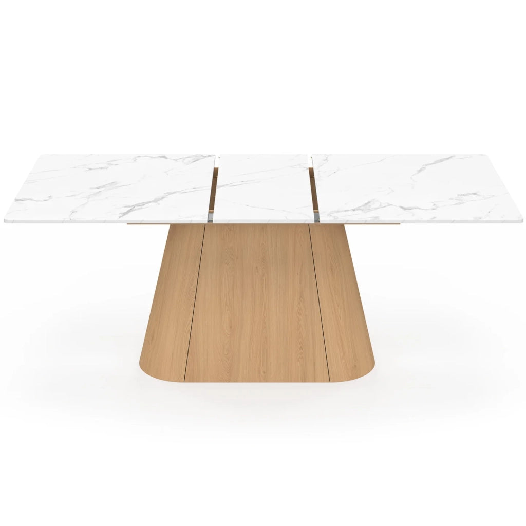 IDMarket - RHONDA tavolo da pranzo rettangolare allungabile 6-10 persone ALASKA piano in marmo bianco e finitura in faggio 160-200 cm