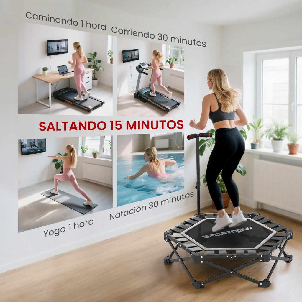 Trampolino Fitness Pieghevole ¨C Xylo ¨C 104x104x114 cm con Manubrio Regolabile e Borsa