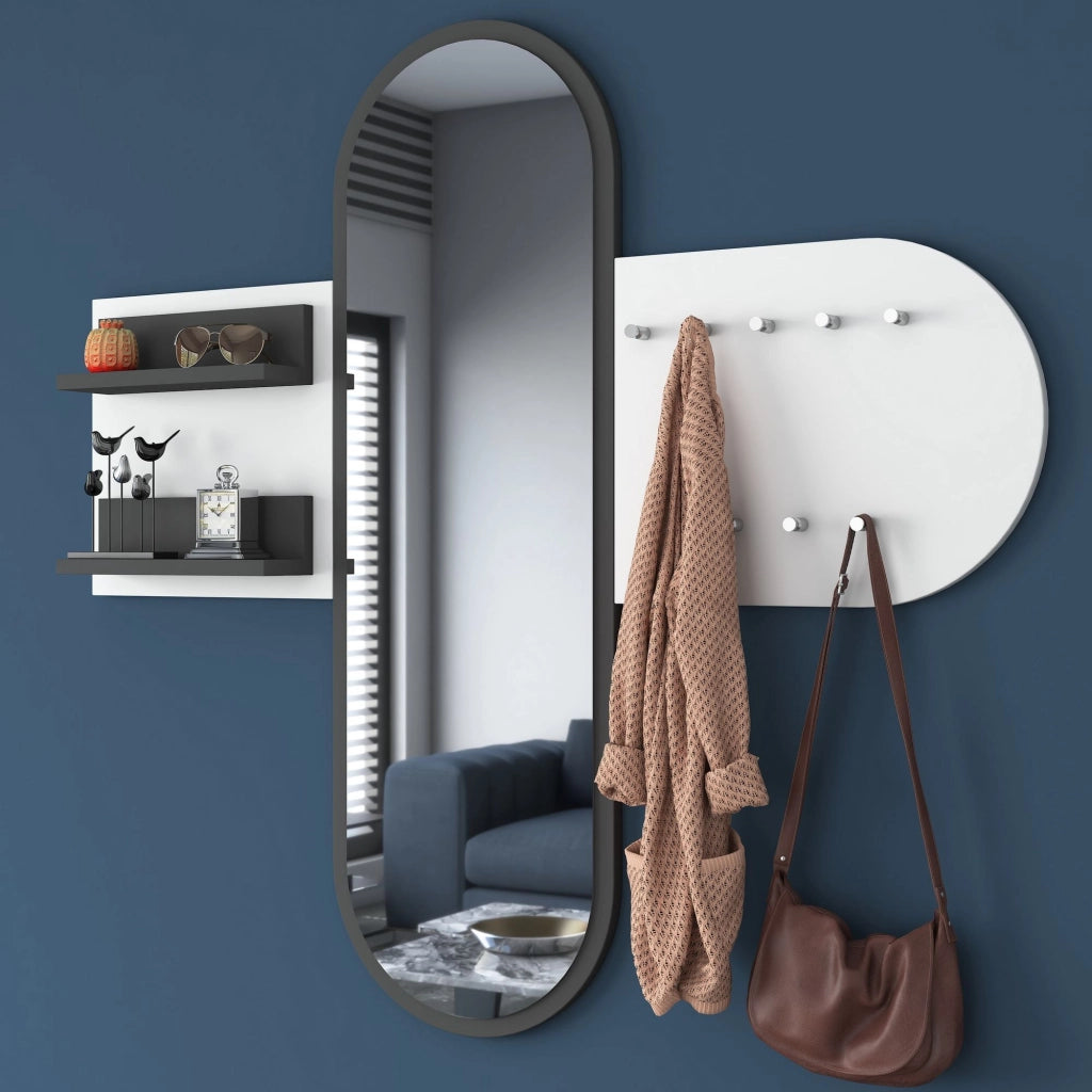 Guardia, Appendiabiti con Specchio, 120h cm Bianco