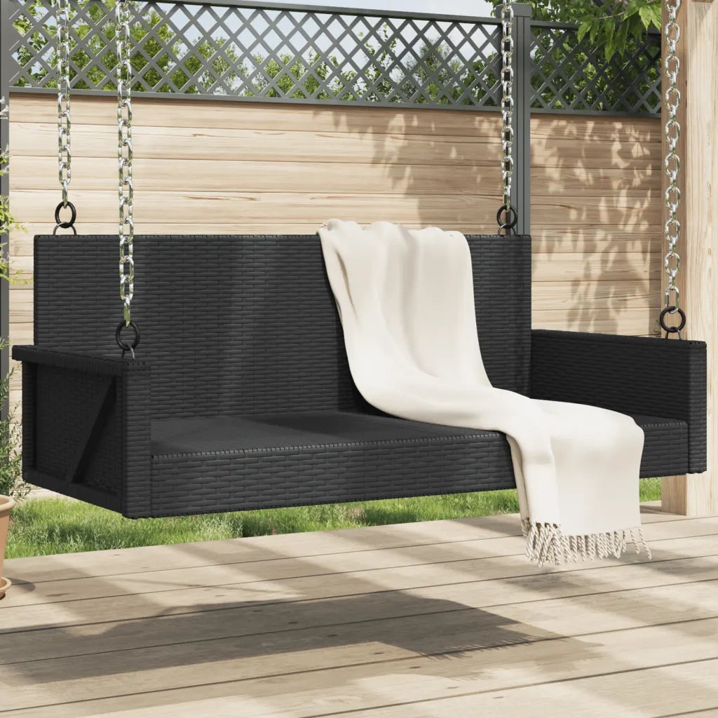 Panca da Giardino | Panchina a Dondolo Nera 119x56x48 cm in Polyrattan