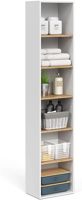 Armadio per il bagno Viktor, Bianco/Artisan, 40.2 x 188.6 cm, utilizzabile per la conservazione verticale di accessori da bagno