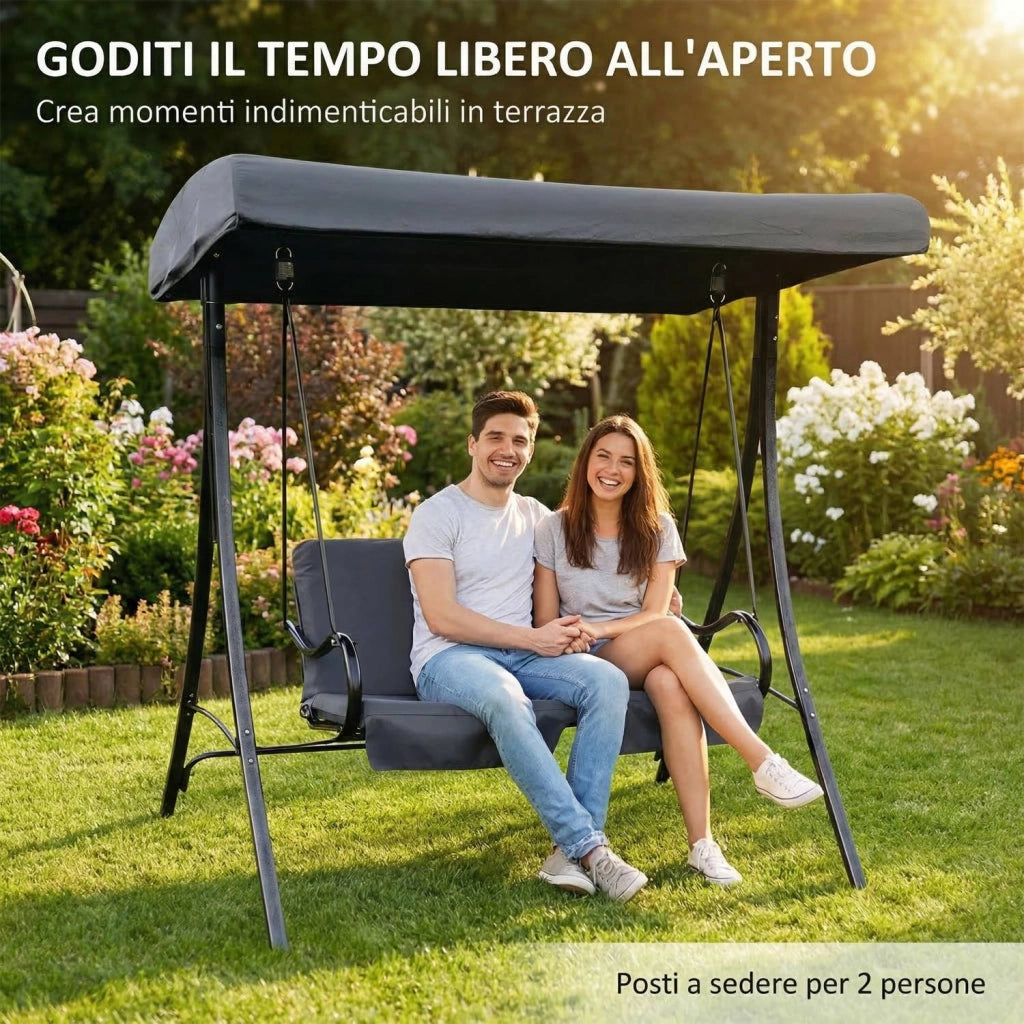 Marvin Dondolo da Giardino 2 Posti con Tetto Parasole Altalena da Esterno con Cuscino Imbottito Struttura in Acciaio Rob