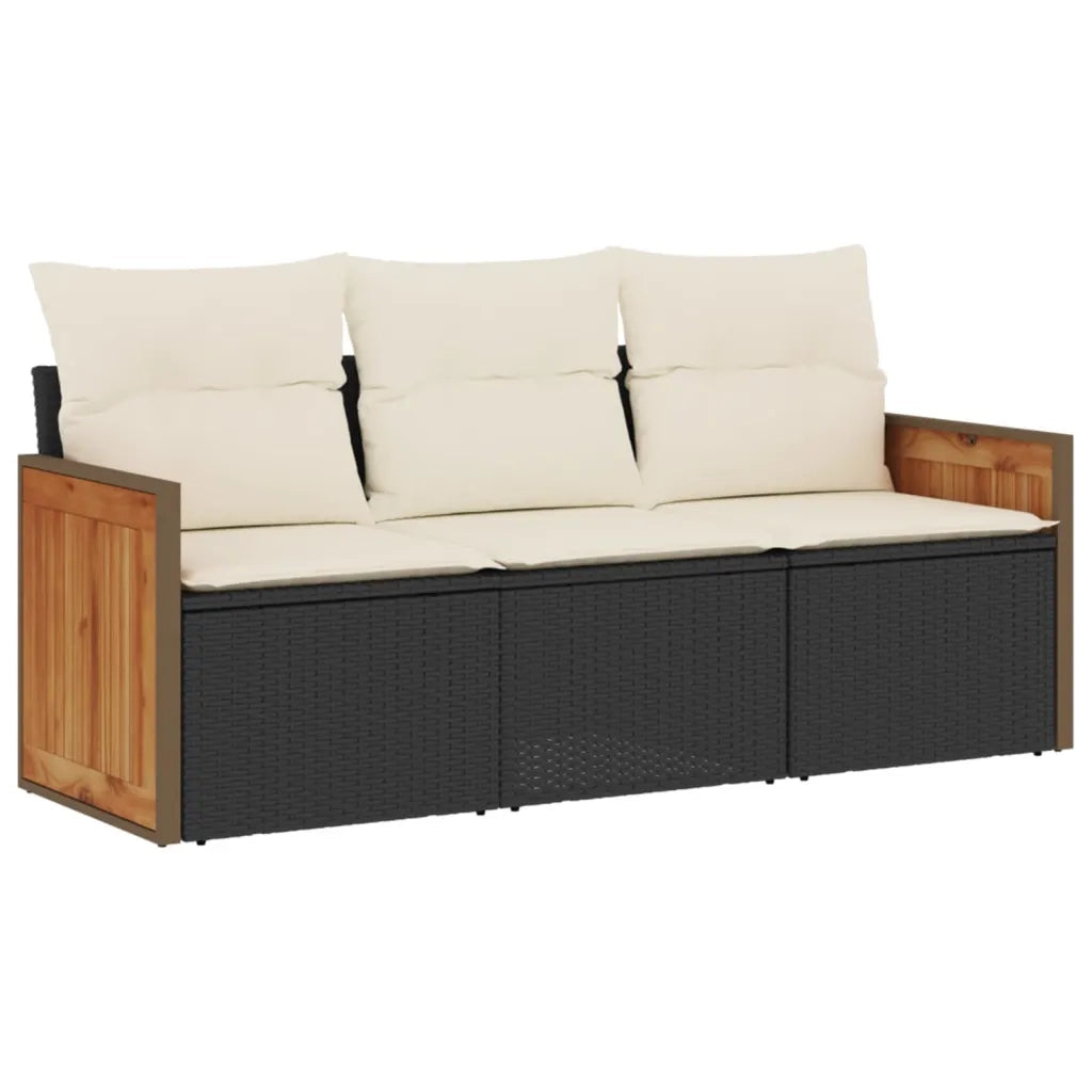 Set Divani da Giardino 3 pz con Cuscini in Polyrattan Nero 3259837
