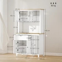 Dispensa Cucina con Cassetti, Ripiani Aperti e Scaffali Regolabili in Legno, 100x40x180 cm, Bianco