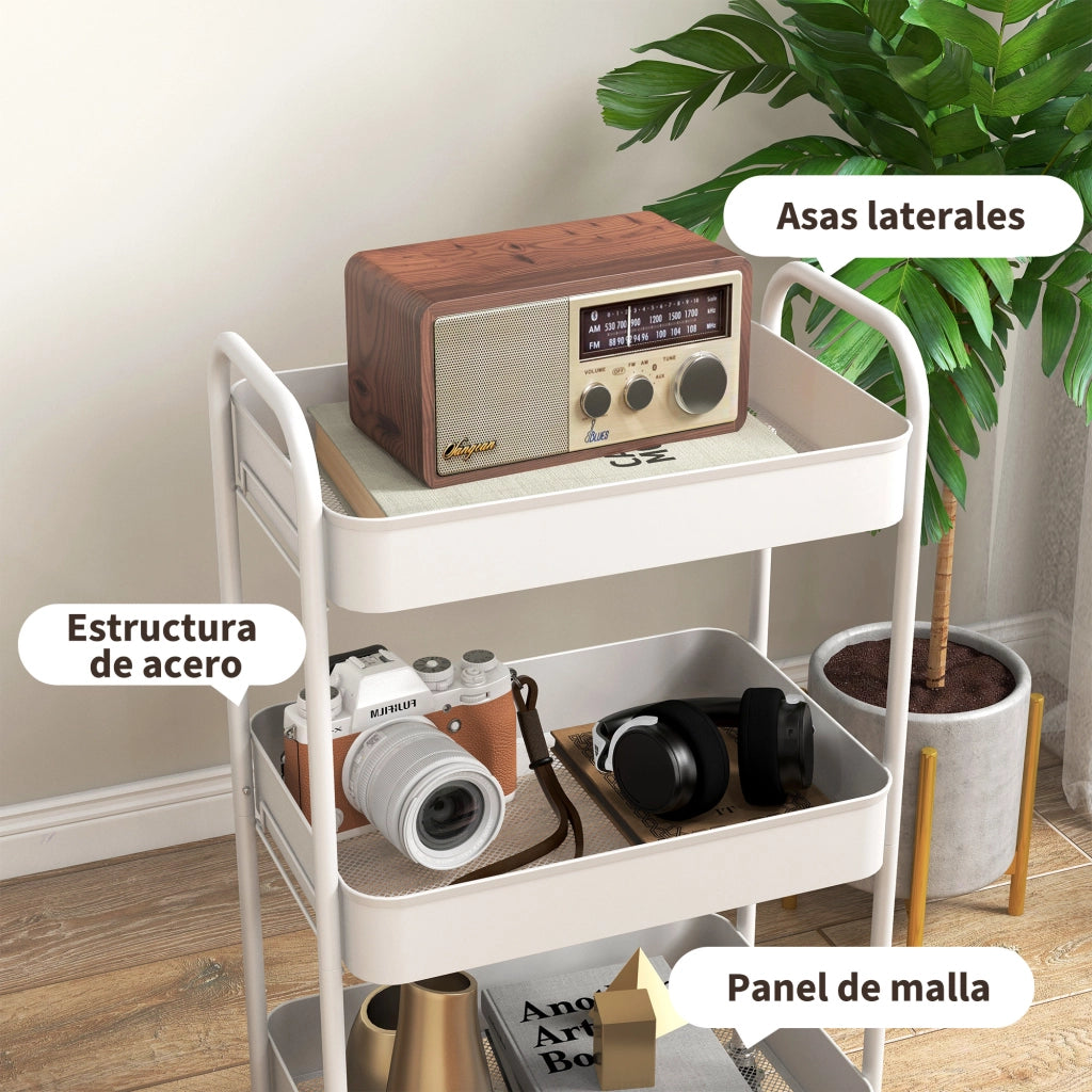 Carrello Portautensili 3 Livelli ¨C zephmum ¨C 45x30,6x79 cm Bianco