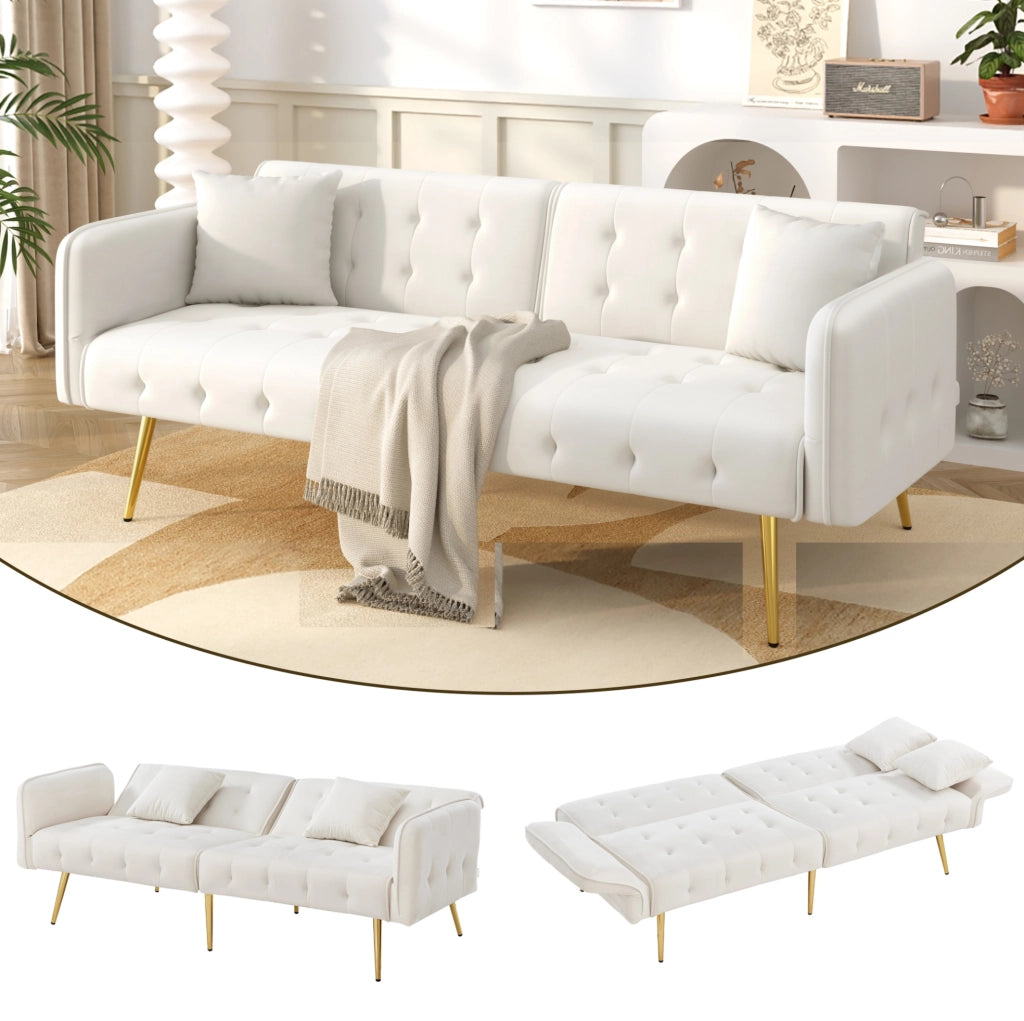 Divano letto 2 posti 215x81,5 cm bianco antico in velluto - regolabile