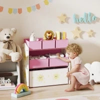 Scaffale per Cameretta a 3 Livelli con 6 Scatole Estraibili di Tessuto non Tessuto, 63x30x66 cm, Rosa
