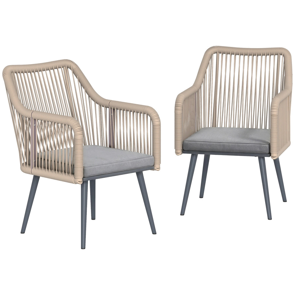 Set di 2 poltrone da giardino: resistenti; braccioli; cuscini; struttura in metallo; capacità 120 kg; grigio chiaro