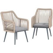 Set di 2 poltrone da giardino: resistenti; braccioli; cuscini; struttura in metallo; capacità 120 kg; grigio chiaro