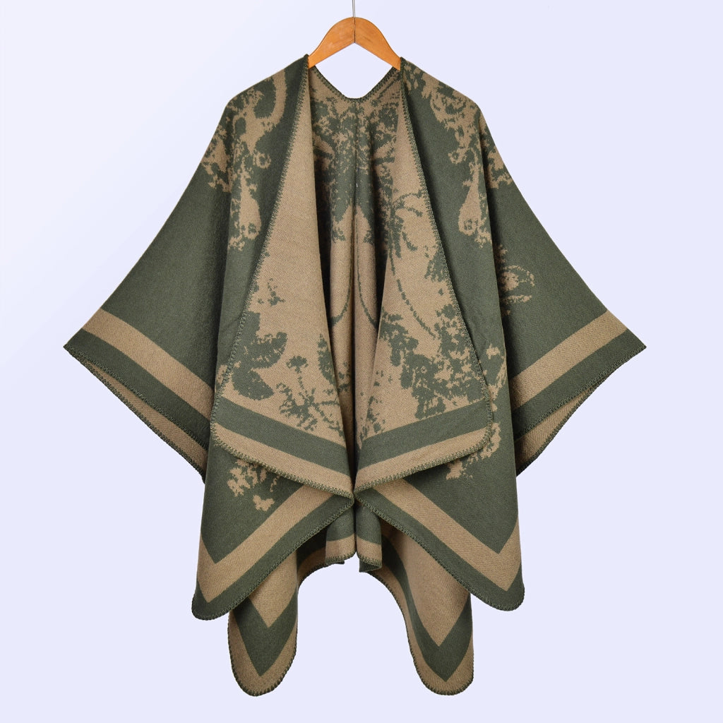 Sciarpa/stola da donna in stile vintage, ampia, jacquard, calda, con spacco.