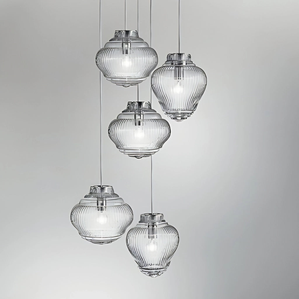 Bonnie Lampada a sospensione in vetro soffiato Ametista con lavorazione rigadin e struttura in metallo grigio, diametro 27.5 cm, design artigianale