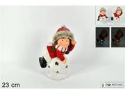 Decorazione Natale Bambino su Palla Cappello Pelliccia con Luci 23 cm