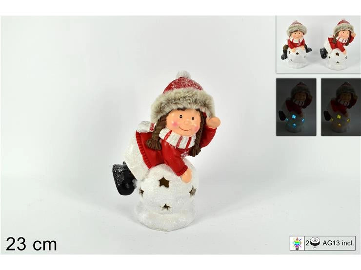 Decorazione Natale Bambino su Palla Cappello Pelliccia con Luci 23 cm