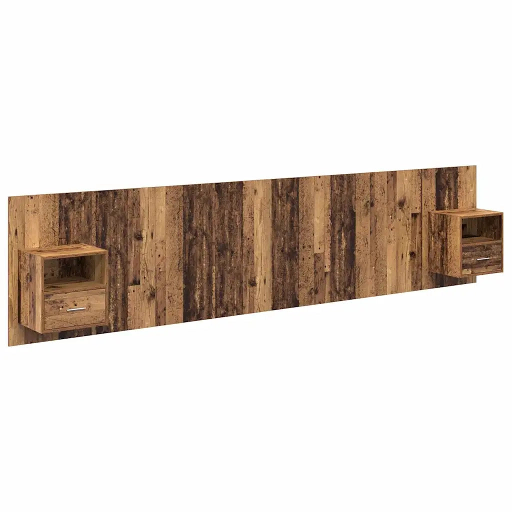 Testata con Comodino 3 pz-Set di 3 Testiera con Contenitore Legno vecchio Legno multistrato 117695
