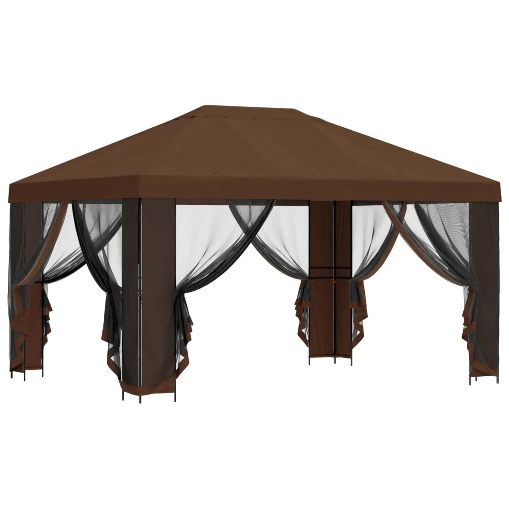 Gazebo da giardino con pareti laterali 4 × 3 m Marrone 900396