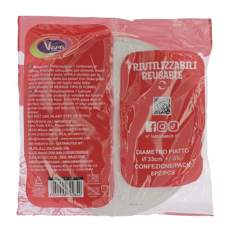 PIATTI PER PIZZA VAPA 33 CM 8PZ SUPER RESISTENTI RIUTILIZZABILI