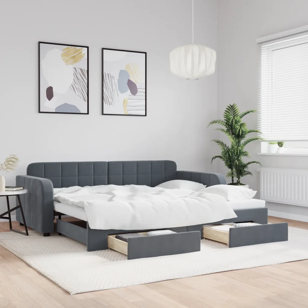 Divano Letto Estraibile Cassetti-Sofa Letto-Daybed Grigio Scuro 90x200cm Velluto 761341