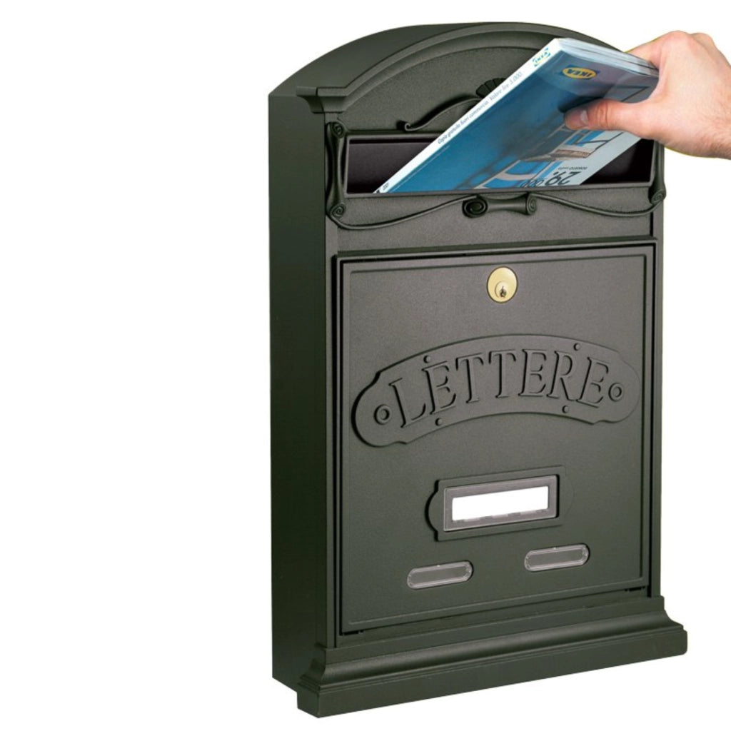 ALUBOX LETTERE Cassetta Postale Da Esterno 42X27X8,5 Cm Cassetta Posta Alluminio Pressofuso Cassetta Lettere Serratura Ottone Apertura A Vasistas Impermeabile Formato Rivista COLORE: GHISA