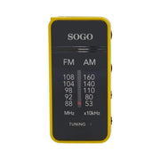 Radio portatile AM/FM da tasca, sintonizzazione analogica, auricolari inclusi, 50dB SNR, alimentazione 2 batterie AAA - SOGO