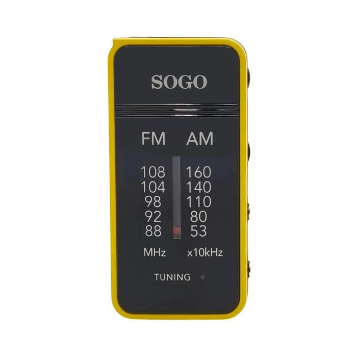 Radio portatile AM/FM da tasca, sintonizzazione analogica, auricolari inclusi, 50dB SNR, alimentazione 2 batterie AAA - SOGO