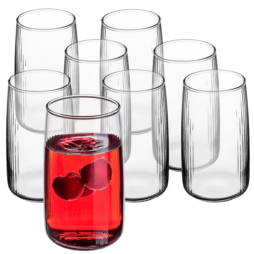 Set di 8 bicchieri da 480 ml per succhi di frutta, modello KADAX, con scanalatura, di grandi dimensioni.