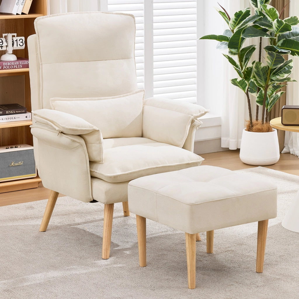 POLTRONA Relax con poggiapiedi 85x78,5x112 cm in lino beige