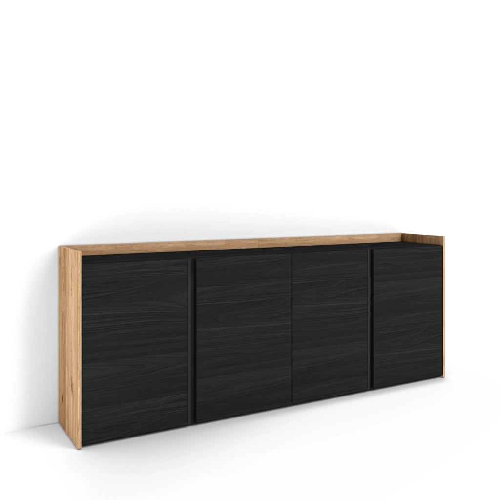 Credenza, Mobile, Cucina, 207x80x35 cm, 4 Porte, grande stoccaggio, Nero e rovere