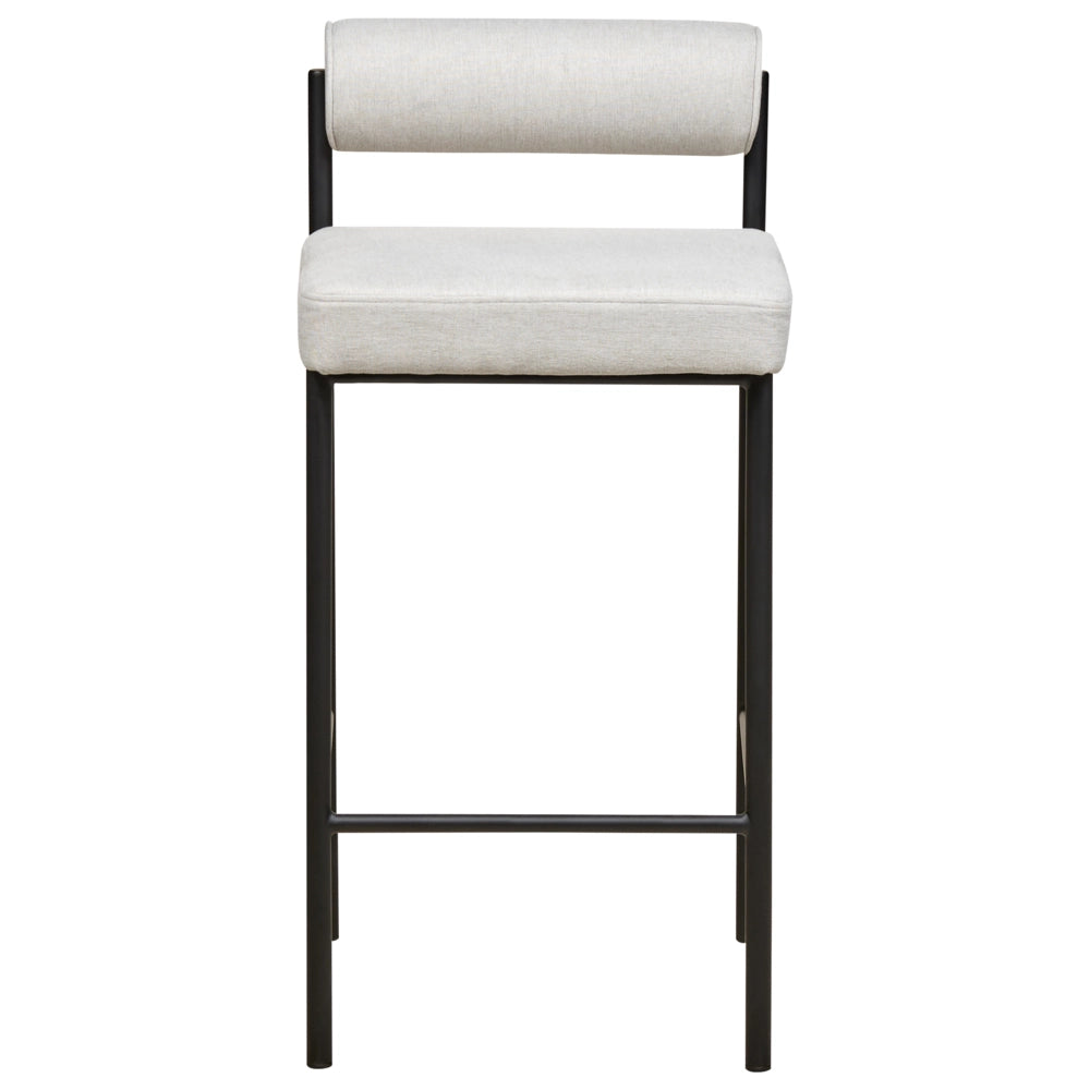Set di 2 sedie da bar Rivestimento in tessuto grigio chiaro Gambe in metallo nero Sgabelli senza braccioli Schienale curvo Sala da pranzo moderna Cucina