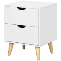Comodino Stile Scandinavo con 2 Cassetti, 40 x 35 x 50,5 cm, Bianco e Effetto Legno