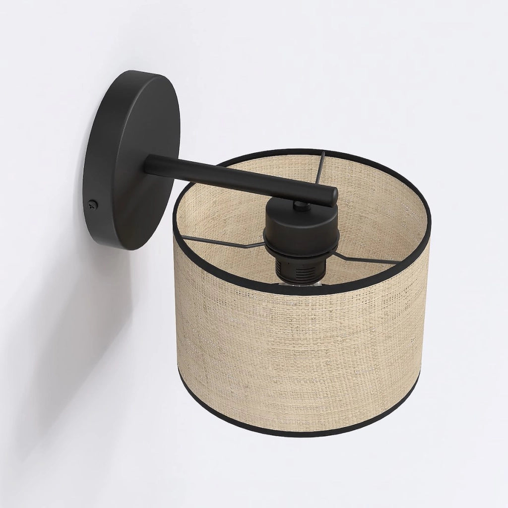 Lampada da parete ECO in acciaio nero e rattan