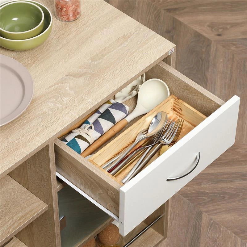CARRELLO DA CUCINA IN LEGNO,  ACCIAIO E VETRO 65X39X80 CM MARRONE