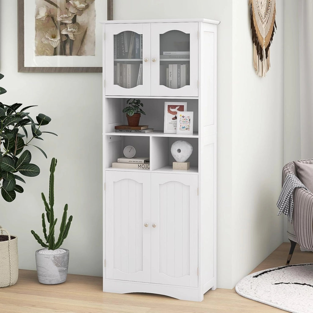 Armadio alto da bagno, 60 x 30 x 148,5 cm, armadio da cucina con 2 ripiani regolabili e 2 ante, armadietto portaoggetti per bagno, cucina, sala da pranzo e ufficio