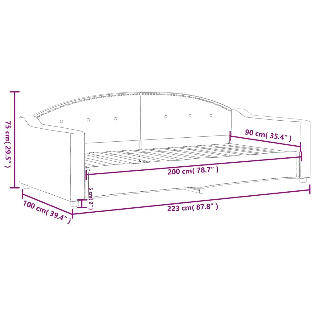 Letto da Giorno Grigio 90x200 cm in Tessuto 354184