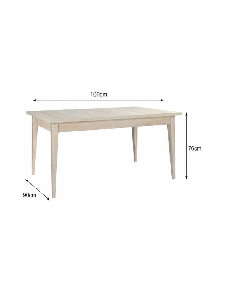 Sala da pranzo completa MALMO con tavolo 160 cm e vetrina LED – Rovere chiaro e bianco – Stile scandinavo