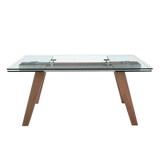 Tavolo da pranzo allungabile rettangolare vetro temperato e noce
