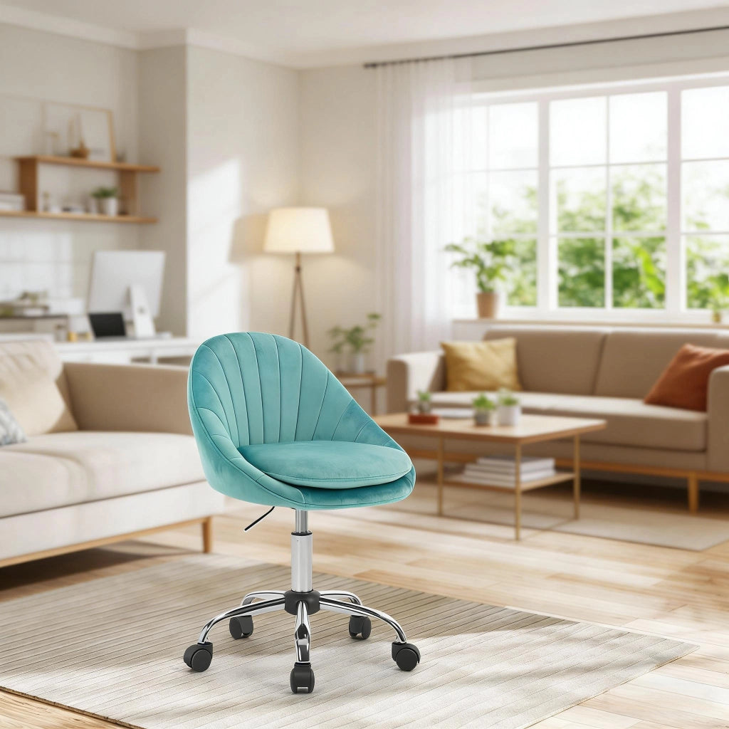 SEDIA Ufficio Ergonomica Girevole 52x72-82x52 cm Turchese in Velluto e Metallo