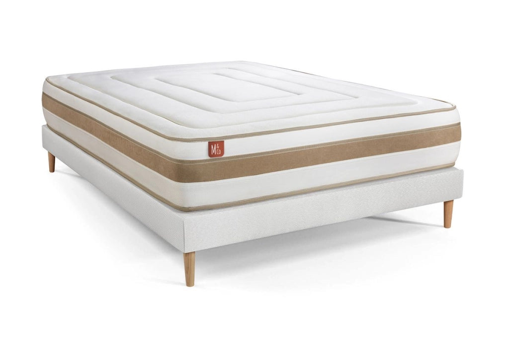 Pacchetto letto completo - Materasso 160x200cm + Box spring con doghe (kit) + 2 cuscini + Piumino - Le Raffiné