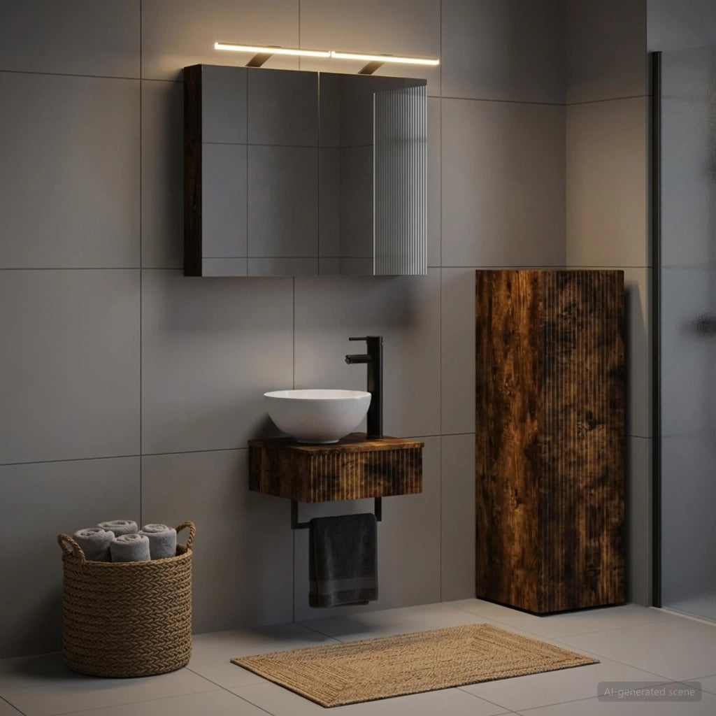 Set di Armadi da Bagno 4 pz Rovere Fumo Legno ingegnerizzato 3407363