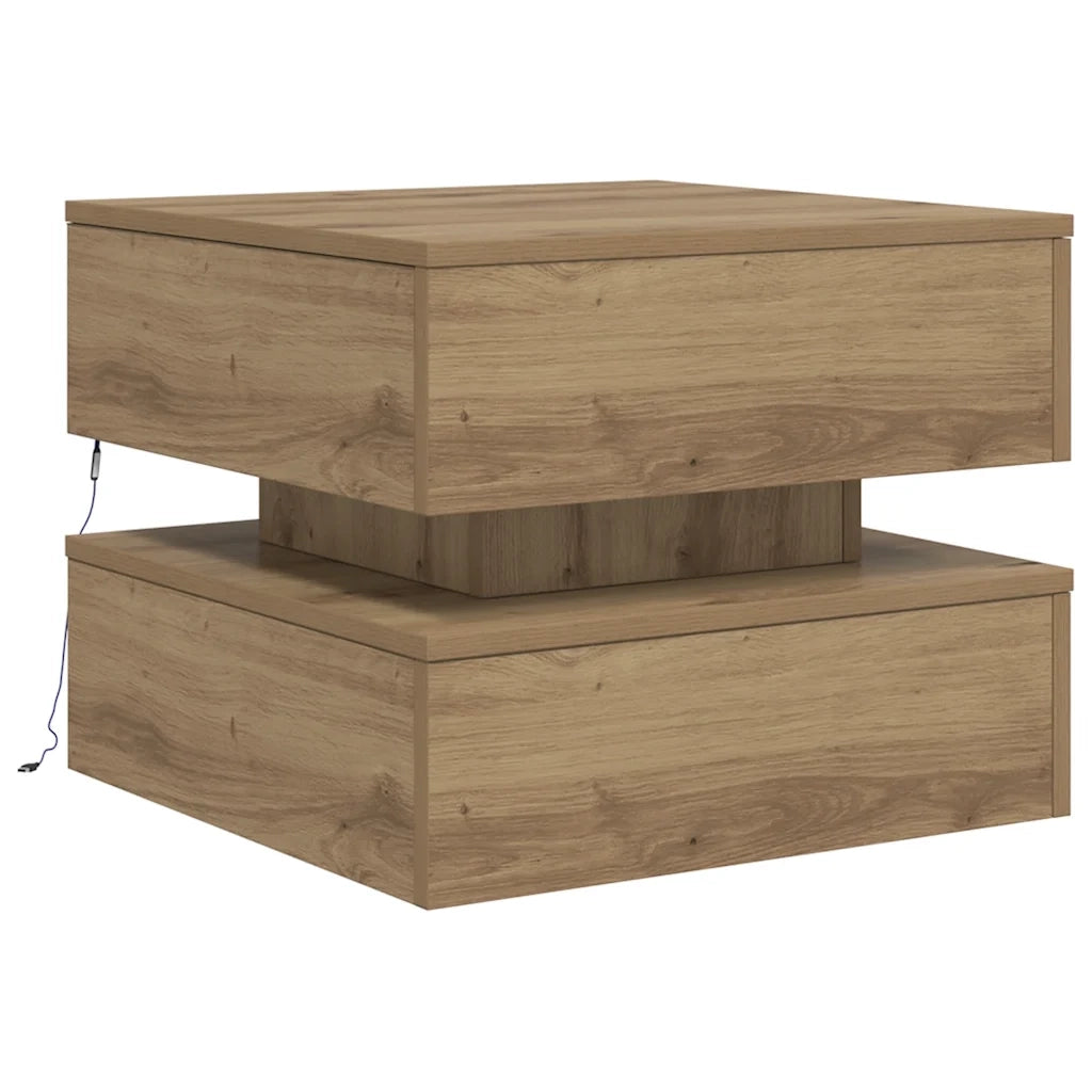 Tavolino da salotto | Tavolino da caff¨¨ | Tavolino da Soggiorno con Luci LED Rovere Artigianale 50x50x40 cm