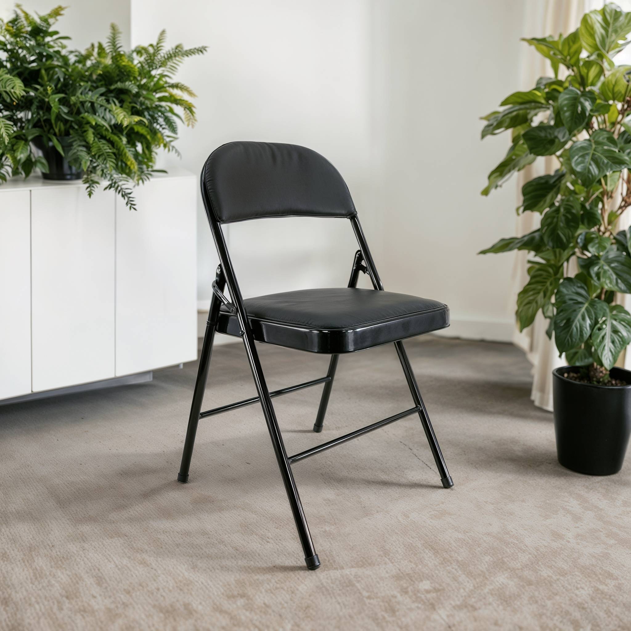 Sedia Kant Pieghevole Imbottita Portatile Salvaspazio in Metallo Richiudibile Sedie per Cucina Giardino Camera Sale Nero