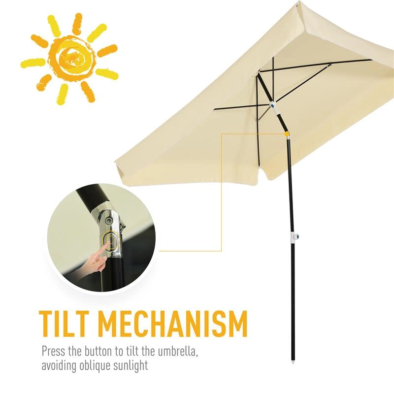 OMBRELLONE DA ESTERNO 200 X 200CM  GIARDINO CON TETTUCCIO QUADRATO BIANCO CREMA