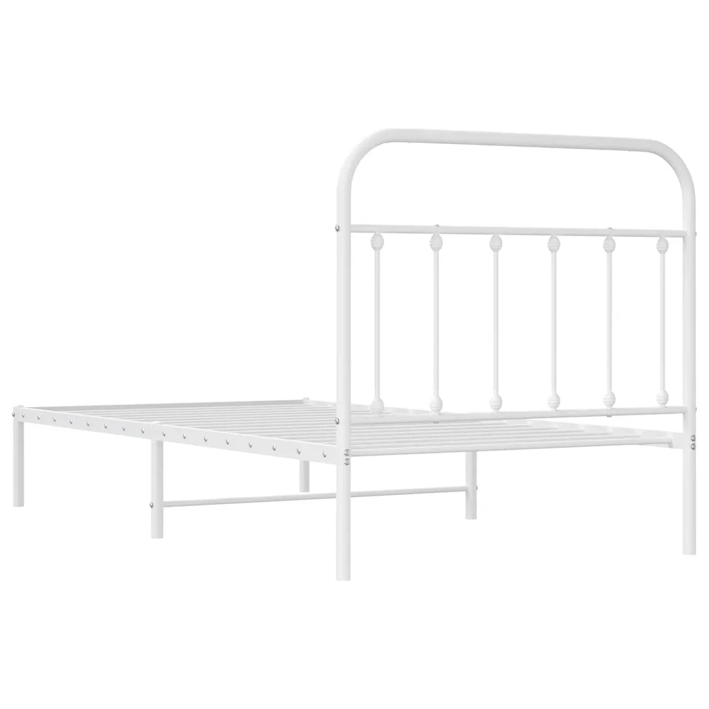 Letto singolo | Letto per adulti | Giroletto con Testiera Metallo Bianco 100x190 cm