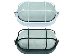 PLAFONIERA OVALE CON GABBIA IN ALLUMINIO PER ESTERNO  60w IP54 mm.210x107x95h. bianco    SYNTESY