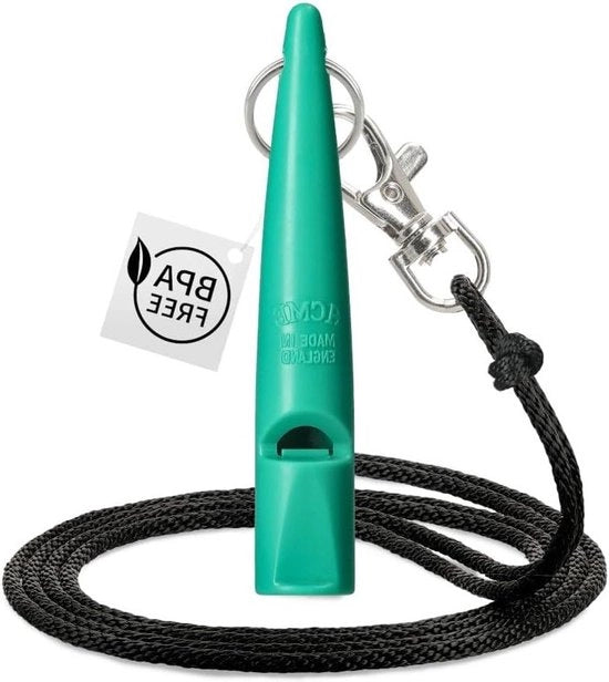 Flauto per cani originale dal Regno Unito con guida d'uso gratuita (potenzialmente non disponibile in italiano) e fascia di gomma nera - intonazione alta e ampia per una formazione canina efficace