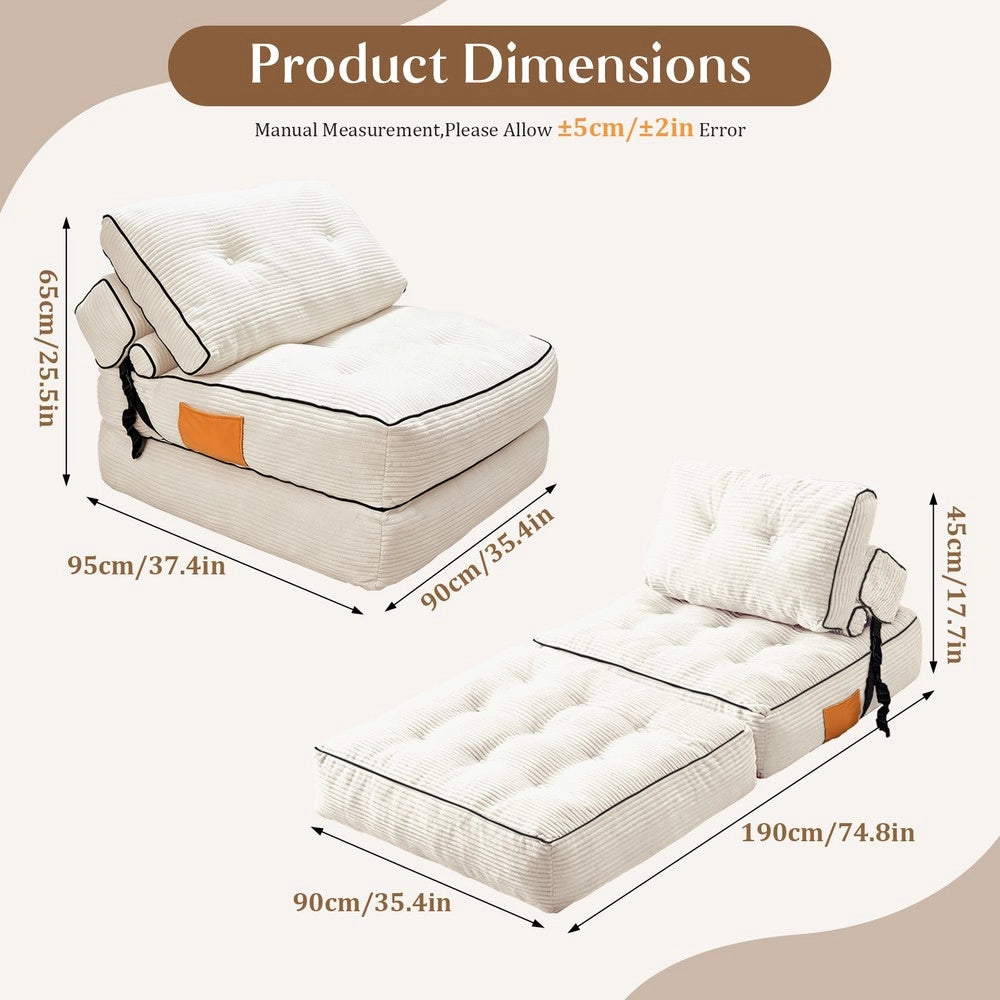 Divano letto pieghevole pouf ¨C Minimal ¨C tessuto beige 70x100x60 cm