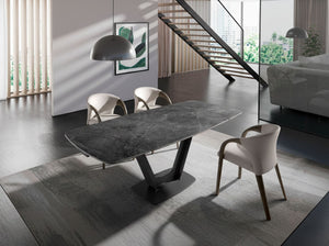 Tavolo da pranzo allungabile barile ovale marmo porcellanato e acciaio nero