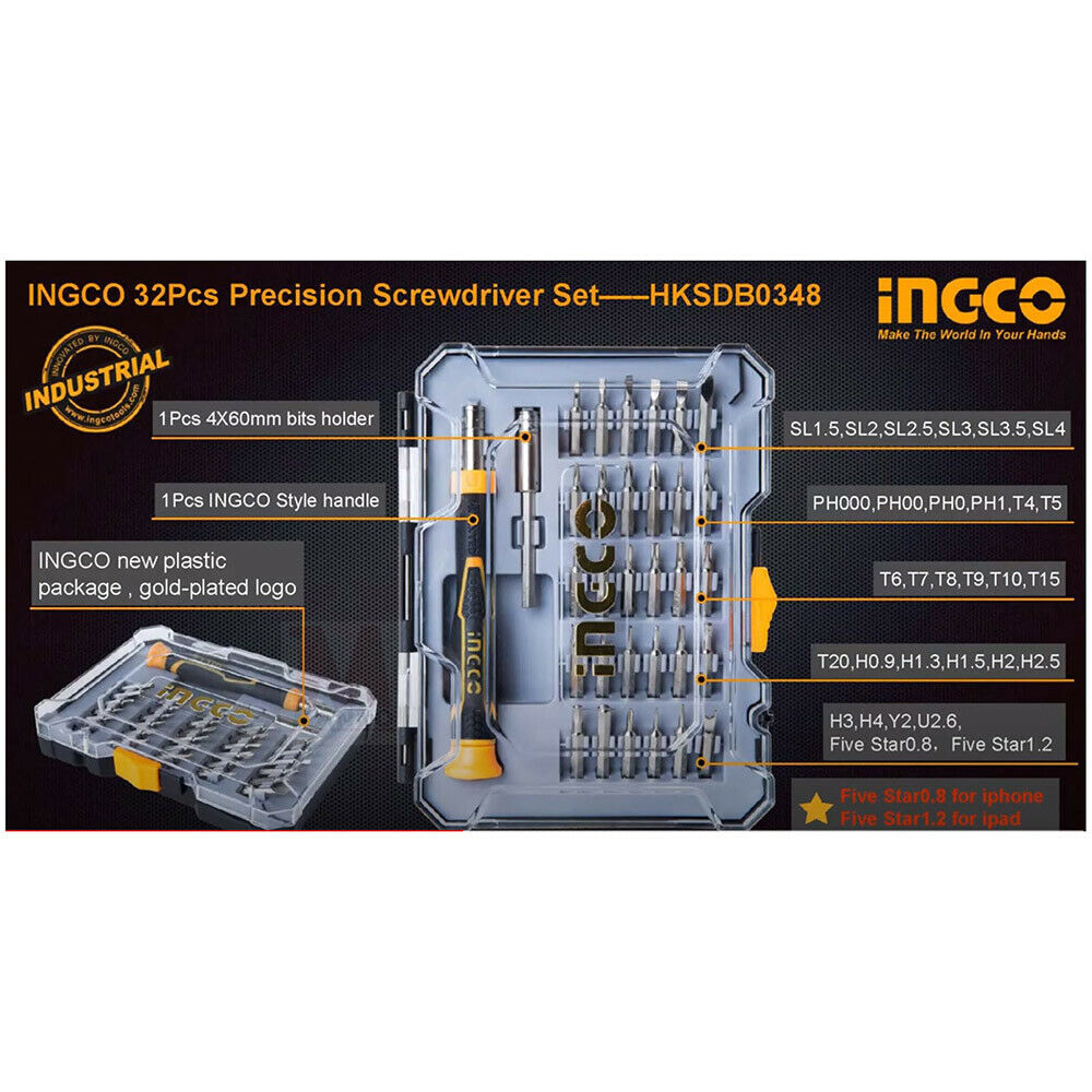 Set cacciaviti precisione smartphone 32 pz - Ingco HKSDB0348