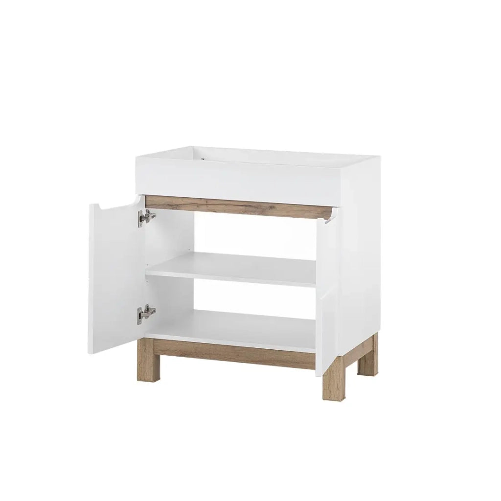 Mobile sotto lavabo ERMANO – Rovere chiaro e bianco lucido – 80x84 cm – 1 porta – Da appoggiare