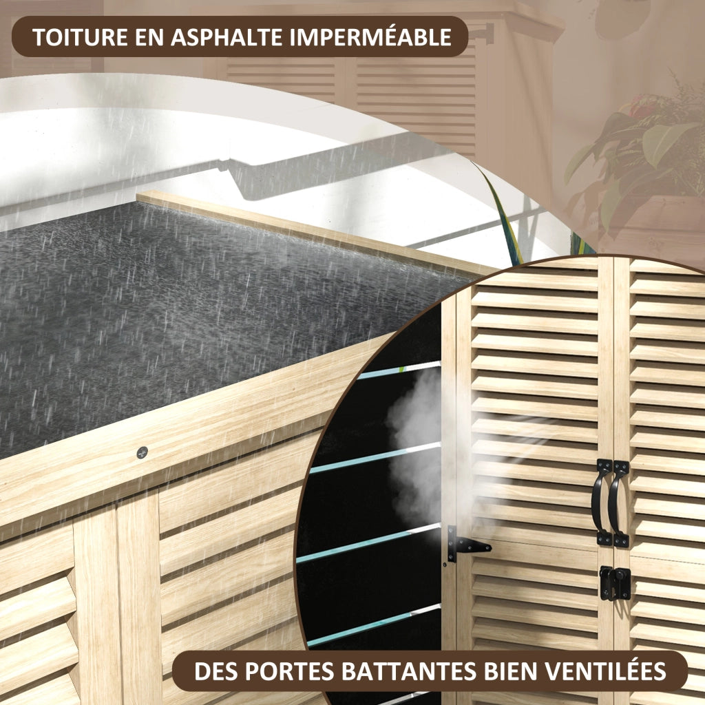 Armadio da giardino in legno 2 ripiani tetto bitumato porte persiane ¨C zephmum ¨C 75x50x118