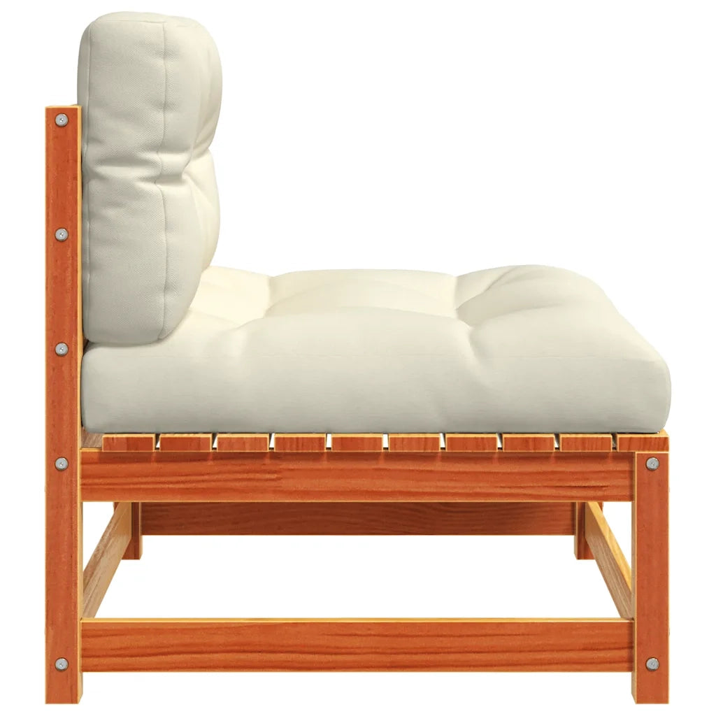 Divano Angolare Giardino Cuscini-Sofa da Giardino-Divanetto da esterno Marrone Cera Massello di Pino 209240